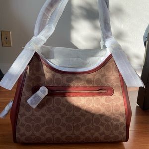 Coach Lori Signature Coated Canvas Shoulder Bag in Tan/Rust NWT
